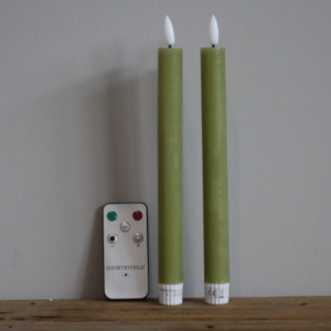 shape2you-countryfield-led-dinerkaarsen-l-set-van-2 -op-batterij-met afstandsbediening-groen