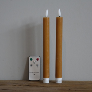 shape2you-countryfield-led-dinerkaarsen-l-set-van-2 -op-batterij-met afstandsbediening-oker